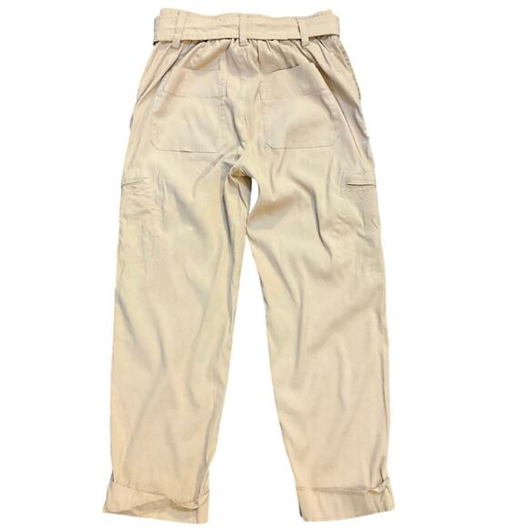 Vince Belted Linen Blend Crop Pants Straight Leg Khaki Casual Size S - Picture 3 of 9